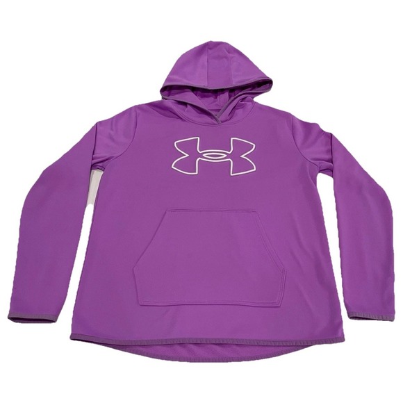 Under Armour Tops - Under Armour Logo Purple Hoodie Womens Loose Pullover Workout Hooded Sz Medium
